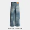 Jeans Azules Lavados Desgastados Retro de Alta Calle Americanos de Moda Simples Holgados Casuales Versátiles Pantalones Rectos de Moda