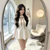 Estilo Novo de Outono Gola College Laço Tricô Slim Top Botão Vestido para Pessoa Baixa Saia Curta