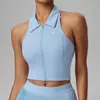 Cuello Solapa Cremallera Antishock Integrado Chaleco de Yoga Anticaída Ropa de Tenis Verano Fitness Sujetador Deportivo Sin Mangas