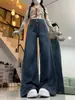 Jeans Americano Wide Leg Cinza Cimento Feminino Outono e Inverno 2024 com forro de fleece Solto Cintura Alta Solto Emagrecedor plus size Comprimento Total