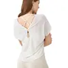 Tejido de Bambú Procesado y Personalizado Ropa Fina de Yoga Transpirable de Gama Alta Tops Espalda Bonita Secado Rápido Manga Corta Blusas Deportivas para Mujer