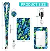 Lanyard de poliéster con transferencia térmica de pluma, hebilla de aleación de zinc redonda con epoxi arcoíris de fácil extracción, tarjetero de PVC floral