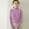 Suéter Feminino Gola Meia-Alta em Cashmere Pulôver Espesso Tricô em Ponto Trançado Camada Base Suéter Artístico Retrô