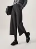 Estilo Simples e Elegante de Inverno 2025 Calça Larga de Nove Pontos Espessa Escovada Quente Calças Casuais Calças de Lã Femininas Pretas