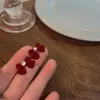 Pendientes de botón con lazo festivo de terciopelo rojo para mujer, pendientes elegantes y dulces con forma de flor y borla larga, pendientes de otoño e invierno
