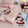 Juego de Cama de Invierno Clase A de Dibujos Animados de Terciopelo de Leche con Bordado de Aplicación, Sábana Bajera Acolchada y Funda Nórdica de Tres Piezas, Juego Cálido de Cuatro Piezas