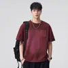 Nova Camiseta Pesada de Manga Curta 2026, Estilo Americano Tendência Caimento Solto Versátil Lavada Patchwork Verão Gola Redonda Top para Homens
