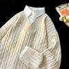 Estilo Coreano Marca de Moda Estilo Holgado Perezoso Suéter Falso de Dos Piezas para Hombre Otoño e Invierno Sensación de Alta Gama Cuello de Tortuga Camisa con Cuello de Suéter