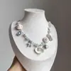 Colar de Pérolas Estrela-do-Mar Azul Claro Pingente Estilo Resort Costeiro Corrente para Clavícula Concha Acessórios de Colar Feminino Novo de Verão