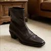 Botines de Cuña Gruesa Estilo Francés para Mujer Otoño 2026 Nuevos Cremallera Temperamento Moda Botas Martin Puntera Cuadrada Adelgazantes Botas Estrechas