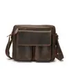 Fornecimento Direto da Fábrica Bolsa Transversal Casual Masculina de Couro Genuíno, Bolsa Masculina Monocromática de Couro Bovino de Primeira Camada, Bolsa de Ombro da Moda, Transfronteiriça de Negócios