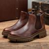 Shanghai Jiejie Otoño Nuevo Primera Capa Piel de Vaca Suela Plana Caña Baja Punto Zapatos de Hombre Calzado Color Retro Botas Chelsea