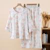 Pijama de Algodão de Bambu Estilo Chinês Novo para Mulheres Primavera e Verão Fina Fibra de Bambu Manga Três Quartos Conjunto de Roupa de Casa Verão Estilo Chinês Pode Ser Usado Fora