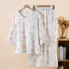 Novo Pijama de Algodão com Bambu Estilo Chinês Feminino Primavera Verão Fino Fibra de Bambu Manga Nove Pontos Conjunto para Casa Verão Estilo Nacional Pode Ser Usado Fora