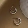 Pendientes de Plata de Ley S925 con Cierre de Mariposa en Forma de C Estilo Blogger Ins Japonés Diseño Simple de Nicho Pendientes de Botón con Arco Geométrico Joyería