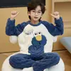 Pijama de niño invierno traje de forro polar de coral con forro de polar engrosado cuello redondo para niños ropa de casa de franela se puede usar afuera