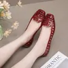 Zapatos de Gel Bajos Coreanos con Punta Cuadrada, Diseño de Cristal Hueco, Sandalias Planas Slip-On para Mujer