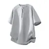 Nueva Camiseta de Verano para Hombre 2026 con Diseño Americano High Street, Hombreras con Remaches, Cuello Henley, Camiseta de Manga Corta para Hombre