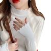 Suéter glutinoso suave para mujer Otoño e Invierno Nuevo 2023 Engrosado Cuello alto medio Tejido de una sola pieza Parte inferior de terciopelo Top cálido con forro de polar