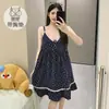Pijama de algodón nube para mujer, estilo verano con copas fijas en el pecho, camisón, ropa de casa floral dulce coreana, se puede usar para salir