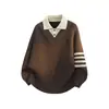 Suéter de punto para hombre, estilo dos piezas falso, cuello polo de cuatro rayas, estilo "old money", casual de negocios, otoño/invierno, venta al por mayor de fábrica transfronteriza
