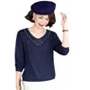 Suéter tejido de punto tipo pullover de nuevo estilo moderno con cuello camisero, prenda exterior a la moda y casual para mujeres de mediana edad y mayores.