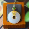 Colgante de Hebilla de Seguridad de Jade Blanco Natural de Hotan Colgante de Jade Suet Cadena de Oro Collar de Lana para Mujer Joyería de Regalo para Personas Mayores