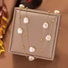 Collar de Perlas Transfronterizo Europeo y Americano para Mujer, Colgante de Perla Estilo Francés que No se Desvanece, Cadena Versátil Simple para Clavícula de Moda de Nicho