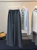 Pantalones casuales de pierna ancha a rayas con bloques de color, cintura elástica, para mujer, nuevo estilo de otoño, sueltos, rectos, fluidos, versátiles, largos, modernos