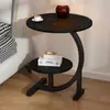 Mesa lateral de hierro forjado de doble capa, mesa redonda pequeña con patrón de losa de piedra de lujo ligero italiano, mesa de café de almacenamiento lateral para sofá de sala de estar, dropshipping