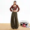 Jeans Anchos de Color Naranja Infantil # Diseño de Pliegues Funcional para Mujer, Holgados, Ajustados y con Caída, Pantalones de Longitud Completa de Nicho y Versátiles