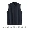 Chaleco de Cachemir 100% Puro para Hombre, Nuevo Otoño/Invierno Color Sólido Cremallera Sin Mangas Tejido Chaleco Casual para Hombre