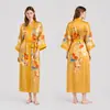 Novo Pijama de Cetim e Chiffon com Estampa Floral Cruzada Europeu e Americano Roupão Solto Feminino Kimono Roupão de Banho Wp4208