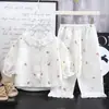 Conjunto de Ropa para el Hogar para Niños Nuevo Pijama Holgado Delgado Niñas Pantalones Cortos de Encaje Conjunto de Ropa de Otoño Ropa para Niños al por Mayor