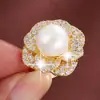 Anillo Abierto de Moda Europea y Americana con Pétalos Superpuestos, Incrustado con Zirconia, Anillo de Dedo Índice de Cobre Puro Exquisito de Alta Gama para Mujer