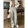 Jeans de tiro bajo rectos con estampado de leopardo, estilo americano vintage, pantalones holgados de pierna ancha estrecha, nuevo estilo de moda