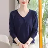 Ropa para Madre 3D Flor Cuello en V Tejido de Punto para Mujer Otoño Invierno Nuevo Estilo Mediana Edad y Adultos Mayores Manga Larga Capa Base Suéter Top Elegante