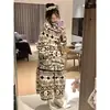 Pijama de forro polar coral para mujer, diseño dulce y retro a rayas, engrosado para abrigar, adecuado para otoño e invierno, se puede usar como bata o ropa de estar