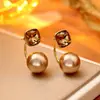 Pendientes de Cristal Zircón Perla Color Champán, Pendientes de Moda de Alta Gama y Estilo Coreano Elegante, Pendientes Versátiles con Cierre de Plata S925