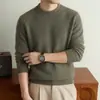Suéter Masculino de Lã Escovada 90% Lã 2026 Outono/Inverno Novo Gola Redonda Cor Lisa com Suéter de Cashmere de Seda Masculino