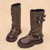 Botas Longas Femininas 2026 Novas Botas de Princesa Outono/Inverno Botas de Cano Alto Retrô Botas Martin Botas Longas Estilosas Infantis de Cano Único