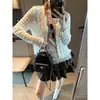 Cardigan de Tricô Mochie Estilo Coreano Suave Leve Respirável Textura Pesada Crochê Vazado Decote V MQ1932