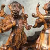 Estátua Natural de Jujuba Fulminada do Marechal Tianpeng 30cm - Escultura Requintada em Madeira de Jujuba com Três Cabeças e Seis Braços, Ornamento Taoísta