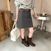 Nicho coreano! Saia evasê de comprimento médio para o trabalho com estilo retrô e que afina a silhueta