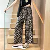 Calça Feminina de Linho Estampada Wide Leg Verão Fina Cintura Alta Fluida Nove Pontos Algodão Linho Casual Calça Reta