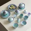 Tetera de Cerámica con Esmalte Cristalizado en Horno, Gaiwan, Juego de Té Kung Fu Flor de Hielo, Taza de Maestro, Taza de Degustación, Taza de Té, Posavasos, Taza de Café