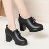 Tacones Altos, Zapatos de Pasarela Cheongsam para Mujer, Zapatos de Madre, Zapatos de Cuero para Mujer Primavera y Otoño, Zapatos de Boca Profunda con Lazo, Envío Directo de Una Pieza