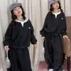 Conjunto Deportivo de Otoño para Niñas 2026 Nuevo Estilo Casual Chic Estilo Perezoso Sudadera y Pantalones Anchos Conjunto de Dos Piezas para Niños Mayores