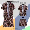 Camisa de Praia Masculina Ins Verão Solta Manga Curta Conjunto de Shorts Tendência e Bonito Roupa Floral de Praia para Casal