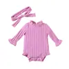 Ventas Directas de Fábrica Ropa Infantil Transfronteriza Mono de Manga Larga Otoño e Invierno para Bebés Niñas, Body de Canalé, Diadema para Bebé